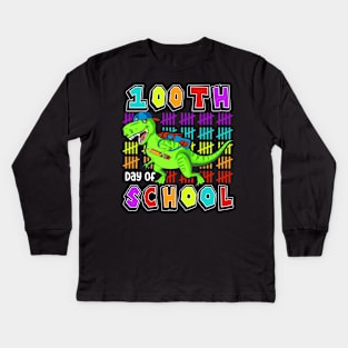 100th Day Of School, Cute Dinosaur Student Teacher Kids Long Sleeve T-Shirt